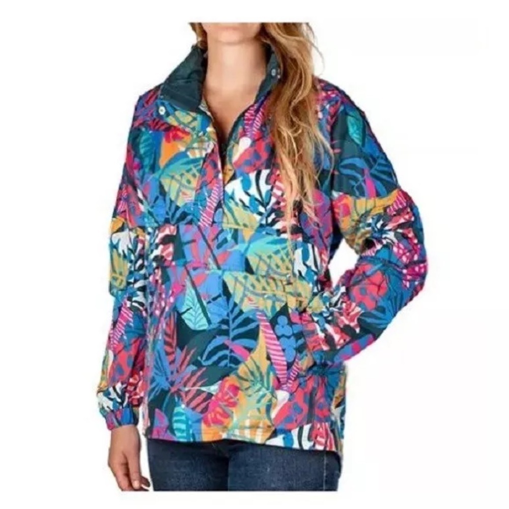 All Over Print Tropical Hooded Windbreaker Water Resistant Jacket Medium